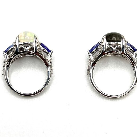 Genuine Opal & Labradorite Gem, Tanzanite and White Zircon Ring Size 5 [Set] - Picture 2 of 4
